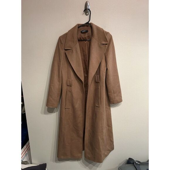 Lauren Ralph Lauren Black Label Wool Trench Cost Women’s Size 8 Brown - Picture 1 of 7